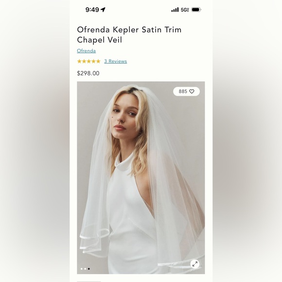Anthropologie White Satin Trim Chapel Veil LIKE NEW WORN ONCE PERFECT CONDITION